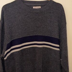 High Sierra Men's Gray Crewneck Sweater with Navy Blue and White Stripe Size L